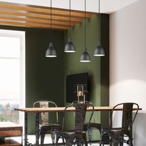 Suspension Henley noire/bois 4xE27 dimmable Trio 115cm (1/4)