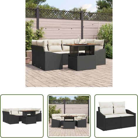 Meubles extérieurs - Ensemble de salle à manger pour jardin 7 pcs Noir et Crème (1/5)