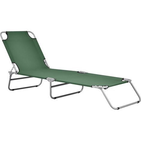 Transat inclinable acier polyester argenté mat vert foncé
