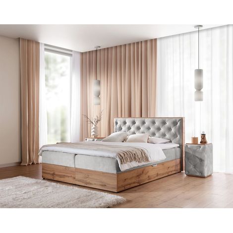 Boxspringbett Schlafzimmerbett MAXIMO 200x220cm in Stoff Torre Hellgrau (1/3)