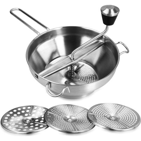 1 hachoir à aliments en acier inoxydable avec 3 inserts de tamis - pour confiture, purée de pommes de terre, argent (1/5)