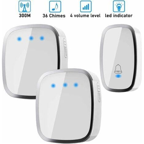 Betterlife Wasserdichte Funk-Türklingel, Außentürklingel mit 300 m Reichweite, 2 Sender & 1 Empfänger, Funk-Gong-Set mit blinkender LED, 36 Melodien, 4 Lautstärkestufen, für Zuhause und Büro (1/5)
