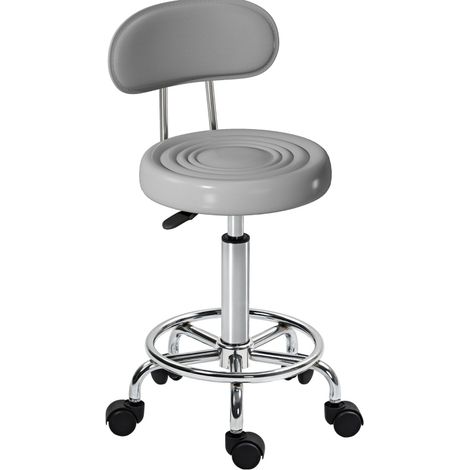 Taburete con ruedas giratorio regulable con respaldo, polipiel gris, reposapiés (1/5)