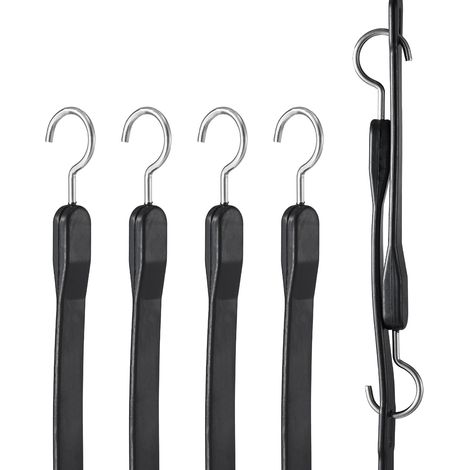 VEVOR 4 Pezzi di Corda Elastica Piatta, Cinghie Elastiche Resistenti 20 mm con Ganci a S in Acciaio, Include Corda Elastica da 1016 mm, per Merci, Teloni, Camion e Tende, Corda Elastica Piatta Nero