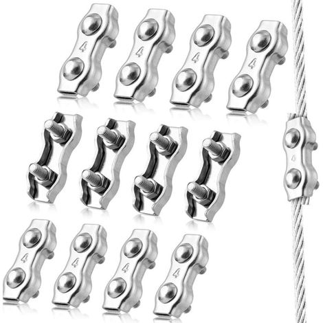 Lot de 12 serre-câbles duplex M4 en acier inoxydable 304, compatibles avec les fils électriques, les étendoirs à linge et les parasols de terrasse. Fixation-AquaForge (1/5)
