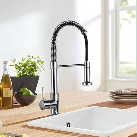 Robinet Cuisine pivotant à 360°,Robinet d'Évier à Arc Élevé pulvérisateur escamotable 2 Modes de Pulvérisation en Laiton (chromé) (1/5)