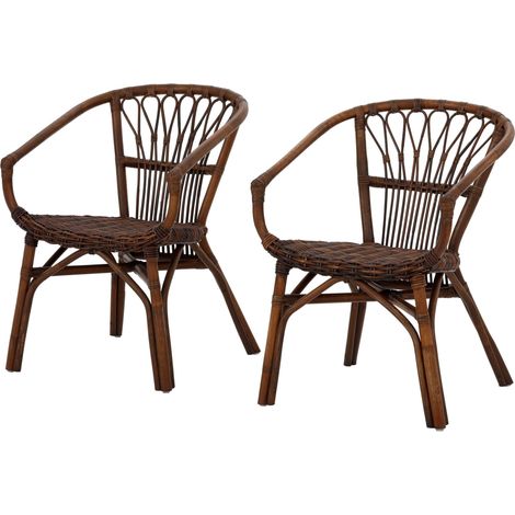Kali-Ensemble de 2 chaises de salle Ă manger en rotin brun