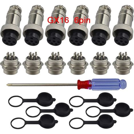 6Pcs GX16 6-Broches Aviation Connecteur, 5A 16mm Mâle & Femelle Métal Panneau Aviation Connecteur Fiche Prise, avec Caoutchouc Capuchon et Tournevis (1/5)