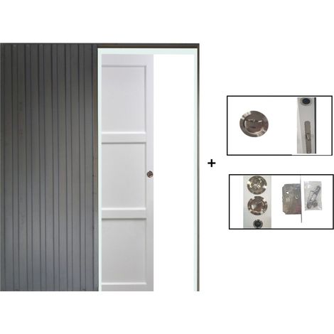 Porte Coulissante Korya Blanc 3 panneaux H204 x L83 + Système à Galandage (sans kit finition) (1/5)