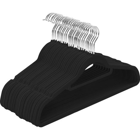 Kaelt - Lot de 50 cintres en velours antidérapant de haute qualité avec col et barre, crochet pivotant à 360° pour les pulls, vestes et sweats lourds (noir) (1/5)