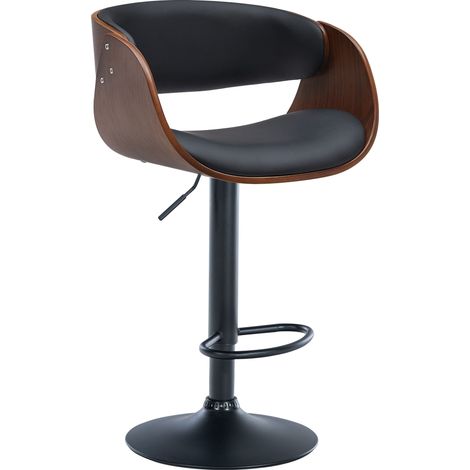 Sgabello da bar girevole x1 stile retrò-moderno seduta in legno curvato color noce e PVC nero struttura in metallo nero 100005873
