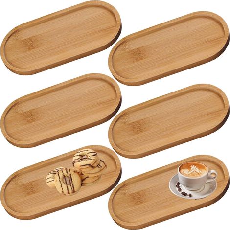 Set mit 6 kleinen ovalen Bambustabletts für Tee, Kaffee und Kuchen, 16,7 x 8 cm (1/5)