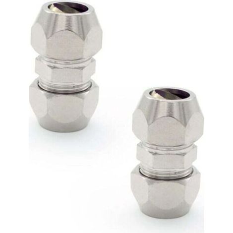 2 Pièces Raccord Olive Gaz. Argent Tuyau Pneumatique Raccord. Cuivre Nickelé Tube Double Droite Connecteur Rapide. Convient pour Plomberie. Compresseur D'air.(8mm) (1/4)