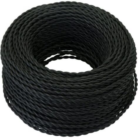 Câble Electrique Textile 10M，Rétro Corde de chanvre tressé torsadée Câble 2x0,75 mm², 2 fils torsadés toronnés，pour DIY Pendentif Lampe/Noir (1/5)