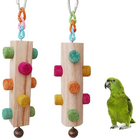 Chew Toys,2 pcs Wooden Cork Stopper Toys for Small Medium Birds Parrot,Woodpecker Feeding Toy for Parakeets, Conures, Budgies, Finches Conure Cockatiel, Cockatoos etc