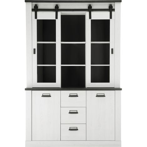 Buffetschrank SHELTON-61 in Pinie weiß Nb. mit anthrazit, B/H/T: ca. 133/201/38 cm (1/5)