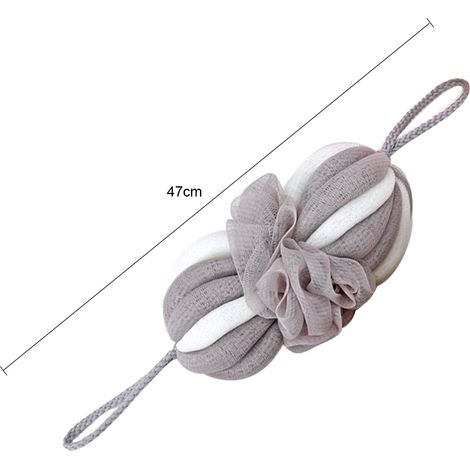 Éponge de bain en maille, gant gommage dos exfoliant, balle douche 43 cm (gris+blanc), 1 pièce (1/3)