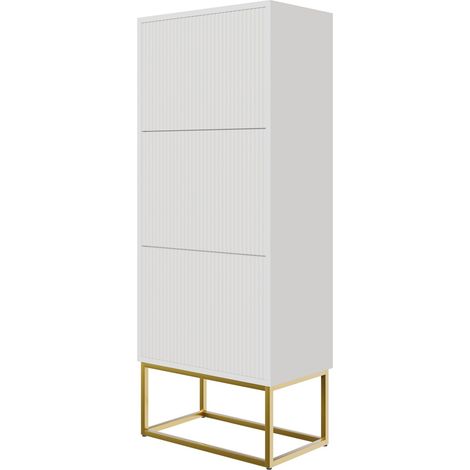 Selsey VELDIO - Schuhschrank mit 3 Klappen, Weiß mit goldenem Metallgestell, 50 cm
