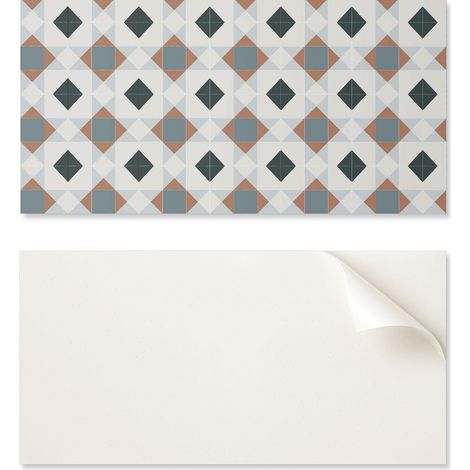 Panel decorativo de vinilo autoadhesivo con estampado de azulejos geom茅tricos de 100x50 cm.