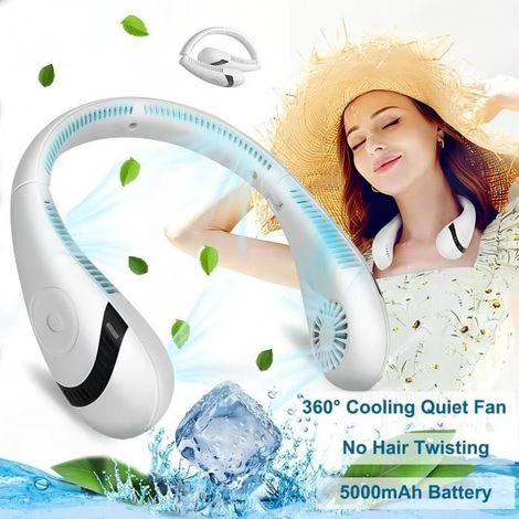 Ventilateur de Cou, 3 Vitesses Portable Ventilateur 5000mAh, Mini Silencieux Ventilateur pour Bureau Domicile Voyage (1/5)