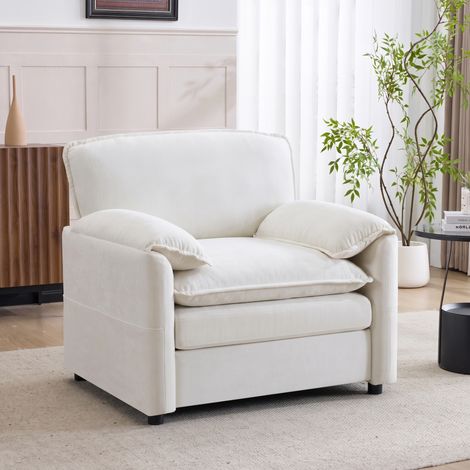 Sofá retro blanco de 1 plaza con bolsillos laterales 96 x 90 x 92 cm HAVRYA (1/5)