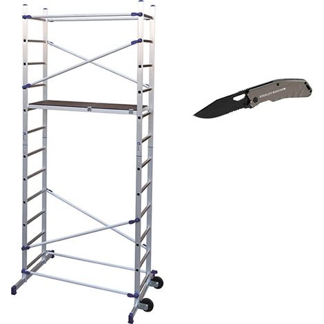 Echafaudage domestique : Hauteur de travail max 4.36m + Couteau de poche STANLEY - PN/CLI-COUTEAU