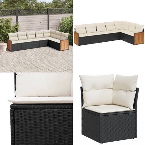 Salon de jardin 7 pcs avec coussins noir résine tressée - Ensemble Salon De Jardin - Meuble Extérieur - Salon De Jardin Pliable - Set De Salon De Jardin - Fauteuil De Jardin - Home & Living (1/5)