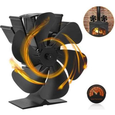 Ventilateur De Poêle À Bois Double Tête 6 Pales, Mini Ventilateur De Cheminée, Ventilateur De Four Pour Chauffage À Bois (1/4)