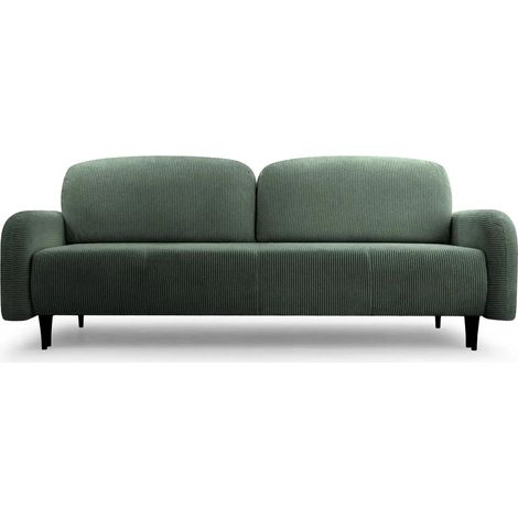 ROXANE - Canapé droit convertible tissu bouclette 2 places - Vert