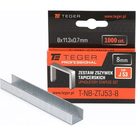 Juego de grapas profesionales para tapicería (tipo J/53) 8/11,3/0,7 mm / 1000 unidades / teger (1/2)