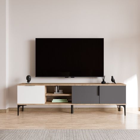 Modern TV-Möbel Tarz 180 cm Weiß-Anthrazit-Eichenoptik Melamin (1/4)