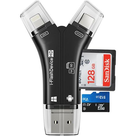 Lettore di schede esterno 4 in 1 USB, lettore di schede Micro SD e TF - Nero (1/5)