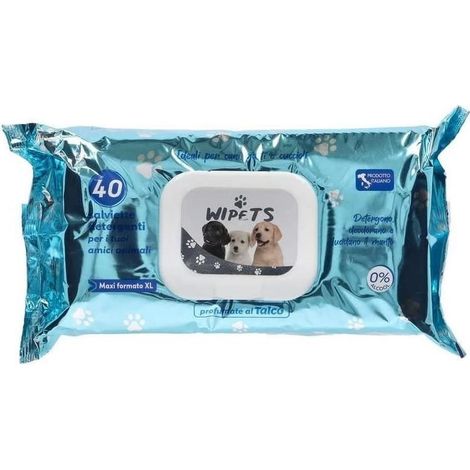 120 Salviette per cani e gatti detergenti e disinfettanti Profumo Talco in 3 confezioni da 40 salviette (1/4)