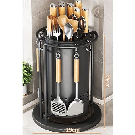 Porte-couteaux Rotatif Pour La Cuisine, Étagère En Acier Au Carbone, Organisateur En Une Seule Pièce, Multifonctionnel, 3919CM, NOIR (1/5)