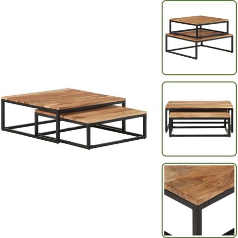 Tavoli in acacia - vidaXL Tavolini da Salotto Impilabili 2 pz Legno Massello di Acacia - Tavoli da salotto in legno