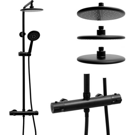 Duschset - Regendusche 20 cm - mit Thermostathahn - Schwarz