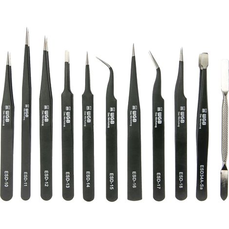 WGB ESD Pinzetten Set inklusive Rolltasche und Schutz vor elektrostatischer Entladung, Präzisionspinzette, 12-teilig (1/5)