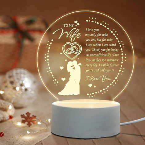 Veilleuse gravée - Idée cadeau d'anniversaire pour femme, Lampe de nuit (1/5)