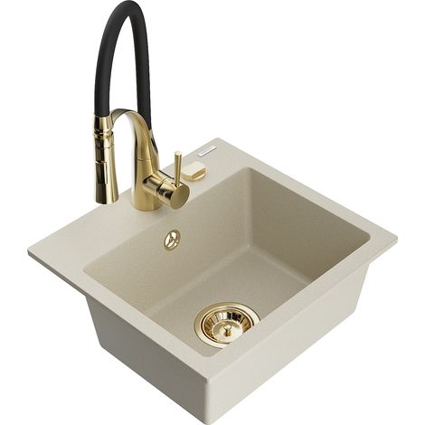Mexen Milo lavello in granito a 1 vasca con miscelatore da cucina Aster, beige - 6505-69-73450-57-G (1/5)