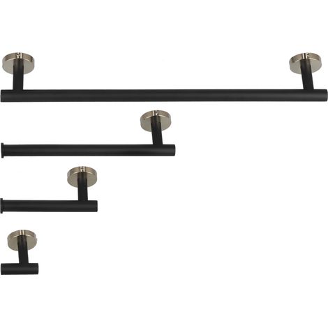 4-teiliges Handtuchstangen-Set aus Edelstahl, Toilettenpapierhalter, Handtuchhaken, Ablage, Badezimmeraccessoires, Schwarz/Gold (1/5)