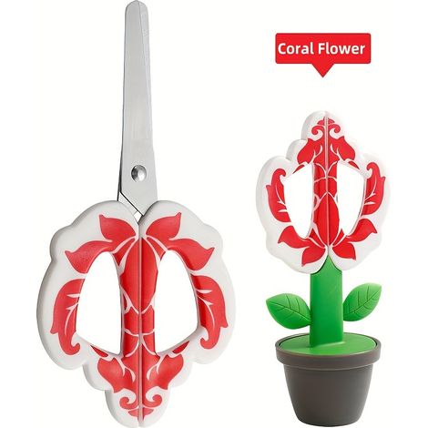 Ciseaux de bureau design à fleurs debout, ciseaux pour découper papier en bricolage, décoration de bureau pour pièce, ciseaux de sécurité Fleur de corail (1/4)