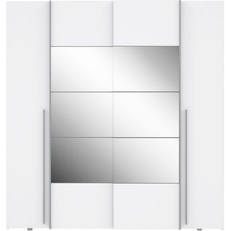 Armario con 2 puertas correderas y 2 puertas batientes con espejo 270x61x210 color blanco Callia (1/5)