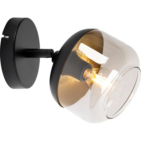 Qazqa – Spot mural et plafond 1 lumière L 14 cm – Noir et or – Éclairage intérieur réglable – Compatible ampoules LED – Installation murale ou plafond