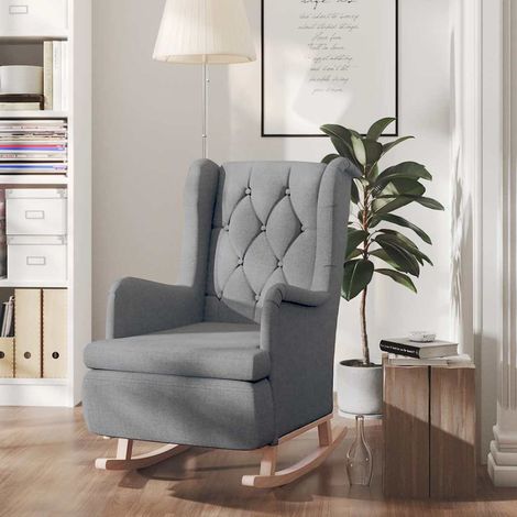 vidaXL Sillón con patas mecedoras madera maciza caucho tela gris claro (1/5)