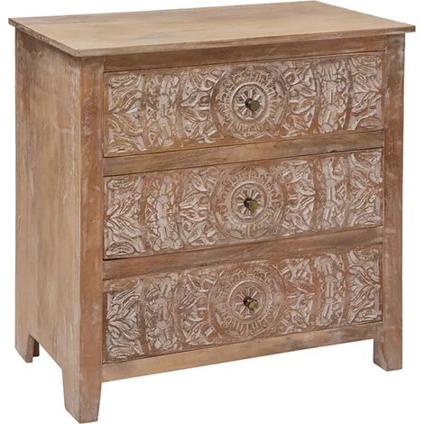Commode 3 tiroirs en bois de manguier marron - Longueur 79,5 x Profondeur 40 x Hauteur 80,5 cm (1/5)