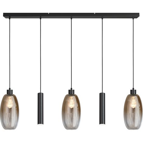 Lampe suspendue en verre Olive 3x Ø 18,5cm - 2x pendentif de course - noir - 2431-05-130-5RB20218 (1/3)