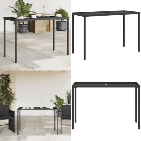 Mesa de jardín superficie de vidrio ratán PE negro 115x54x74 cm - Ratán sintético - Vidrio templado