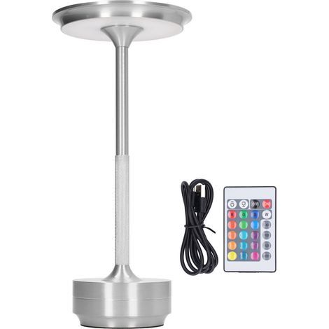 Rechargeable LED Table Lamp, 16 Colors, Portable, Modern, Metal, RGB, Desk Lamp with Remote Control for Living Room, Office, Silver (1/5)