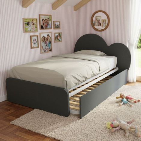 Letto a cuore 1 piazza e mezza con secondo letto estraibile - Perfetto per camerette - Basalto