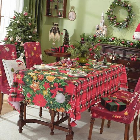 Nappe de Noël rectangulaire en polyester imperméable, imprimée numériquement, 8150 x 180 cm, 400 g/m², idéale pour les fêtes et les réunions de famille. (1/5)